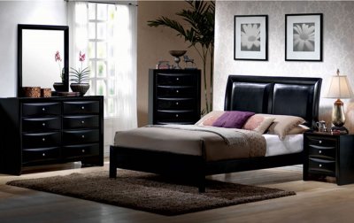 Black  Furniture on Black Contemporary Bed W Bycast Leather Padded Headboard At Furniture