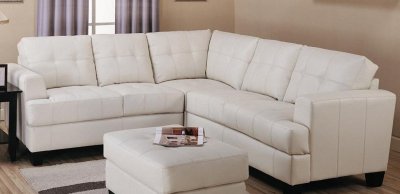 Cream Bonded Leather Modern Sectional Sofa W/Button-Tufted Seats