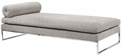 Grey Fabric Modern Daybed Lounger w/Stainless Steel Frame