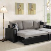 Grey Fabric & Black Vinyl Modern Sectional Sofa w/Storage