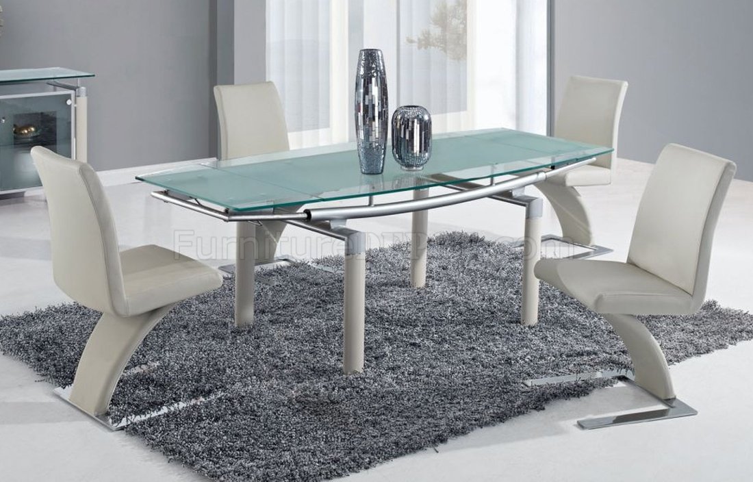 Frosted Glass Top And Beige Modern 88dt Dining Table W Options