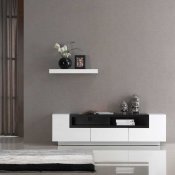 White Gloss w/Dark Oak Elegant Modern TV Stand