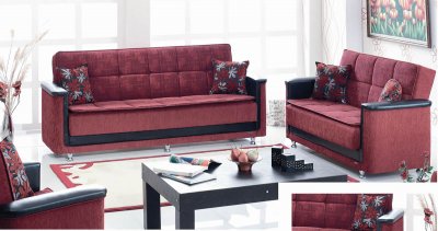 Burgundy Fabric Contemporary Sofa Convertible w/Extra Padding