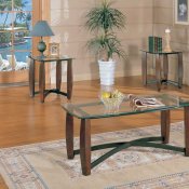 Clear Glass Top Modern 3Pc Coffee Table Set w/Metal X Supports