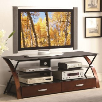 700771 TV Stand in Brown by Coaster w/Black Glass Shelves
