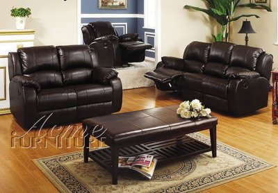 Black Bonded Leather Modern Recliner Sofa w/Options