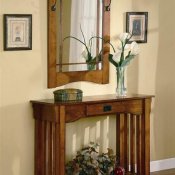 Oak Finish Mission Style Entry Way Table & Mirror