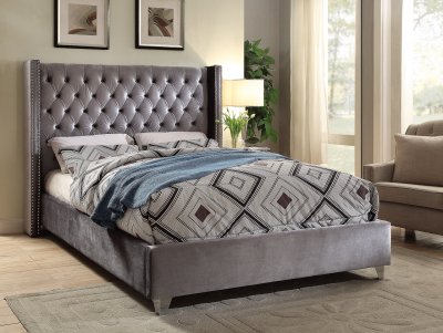 Aiden Bed in Grey Velvet Fabric by Meridian w/Options