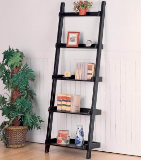 Black Mahogany Finish Modern Leaning Bookcase w/Five Shelves