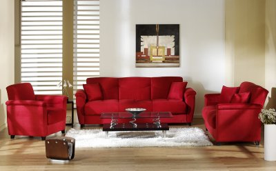 Red Microfiber Fabric Living Room Storage Sleeper Sofa