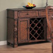 Distressed Natural Wood Contemporary Server with Wine Rack
