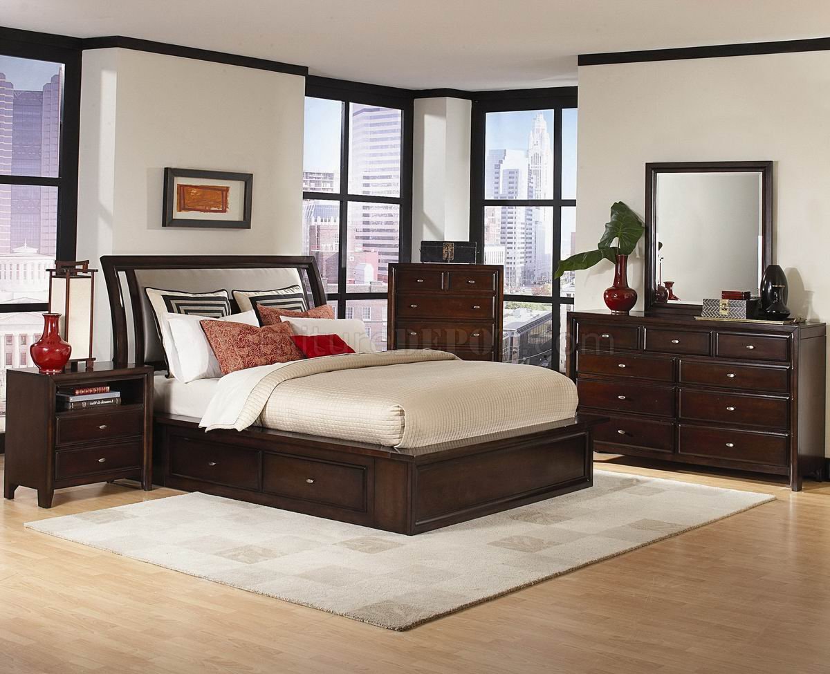 Distressed Cherry Finish Modern Bedroom Set w/Options
