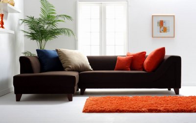 Dark Brown Fabric Modern Sectional Sofa w/Wooden Legs