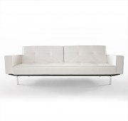 Splitback Sofa Bed w/Arms & Steel Legs in White Leatherette