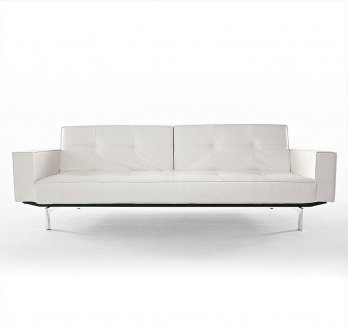 Splitback Sofa Bed w/Arms & Steel Legs in White Leatherette