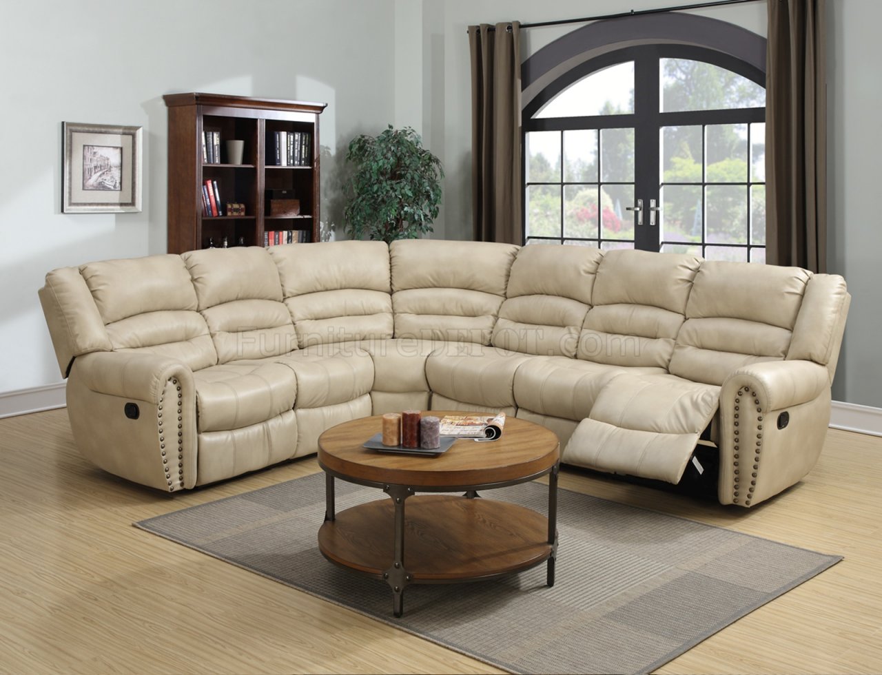 beige colored leather sectional sofa
