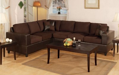 Chocolate Microfiber Plush Contemporary Sectional Sofa