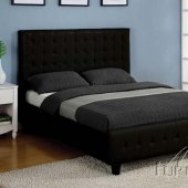 Black Bonded Leather Modern Platform Bed w/Wooden Legs