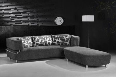 Grey Microfiber Convertible Sectional Sofa Bed w/Ottoman Bench