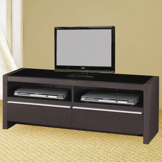 Cappuccino Finish Modern TV Stand w/Shelves & Two Drawers