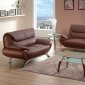 Brown Leather Contemporary Living Room W/Curved Metal Legs
