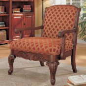 Decorative Chenille Fabric Cherry Finish Stylish Accent Chair