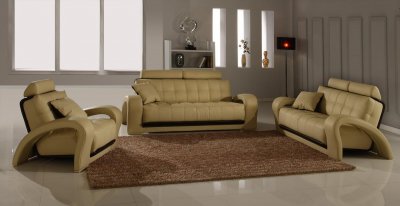 Beige Leather 3Pc Modern Living Room Set