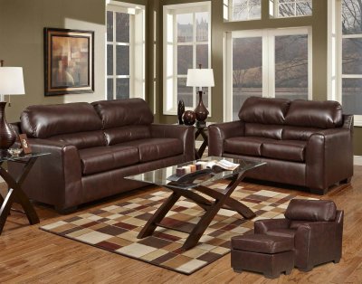 Dark Brown Bonded Leather Modern Loveseat & Sofa Set w/Options