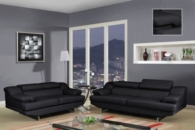 U8141 Sofa in Black Bonded Leather by Global w/Options
