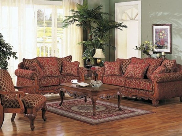 Floral Chenille Fabric Two Tone Traditional Sofa w Options