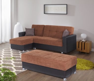 Lego Sectional Sofa Convertible in Brown Microfiber by Rain