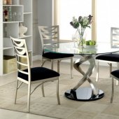 Roxo CM3729 5Pc Dining Set w/Round Table in Metal, Glass & Black