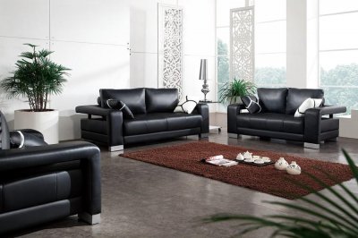 Black Leather Furniture on Black Leather Modern 3pc Living Room Set W Pillows At Furniture Depot