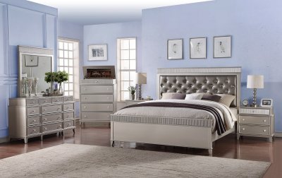 Geneva Bedroom 5Pc Set in a Dark Silver Leatherette w/Options
