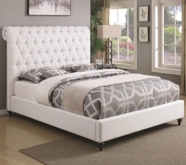 Devon 300526 Upholstered Bed in White Fabric by Coaster