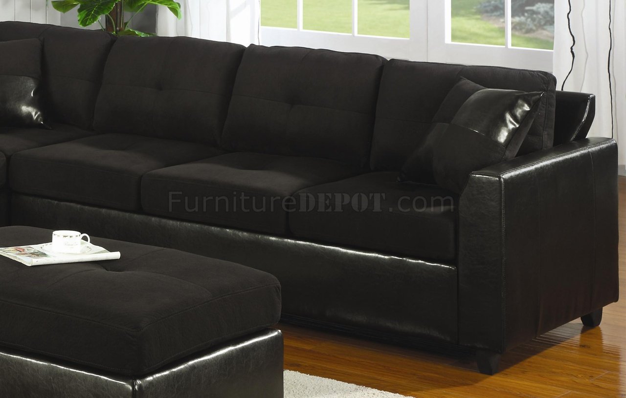 Microfiber Faux Leather Contemporary Sectional Sofa 500735 Black