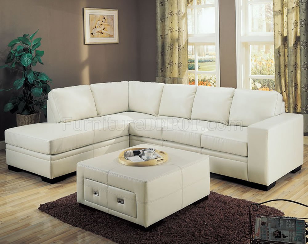 Cream or Black Full Bonded Leather Modern Sectional Sofa