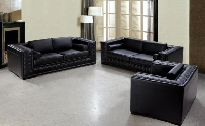 Living Room  Deals on Italian Leather Classic 3 Piece Living Room Set Dublin Bt0697 Black