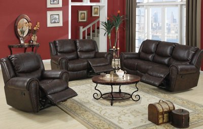 Brown Bonded Leather Motion Sofa w/Recliner Seats