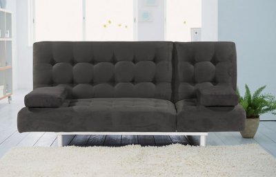 Black Microfiber Modern Sofa Bed Convertible w/Tufted Seat