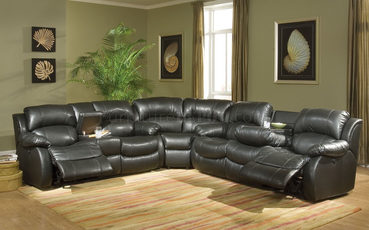 Transitional Black Bonded Leather Sectional w/Recliner ...