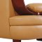 Tan Leather Modern Living Room W/Cherry Wooden Arms