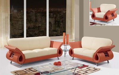 U559 Beige & Orange Two-Tone Leather Living Room Sofa