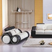 Two-Tone Black & White Leather 3Pc Modern Living Room Set