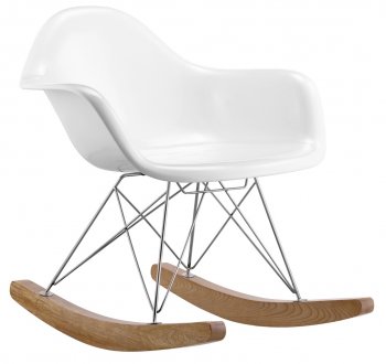 Modern White Fiberglass Chair w/Wood Rocking Base