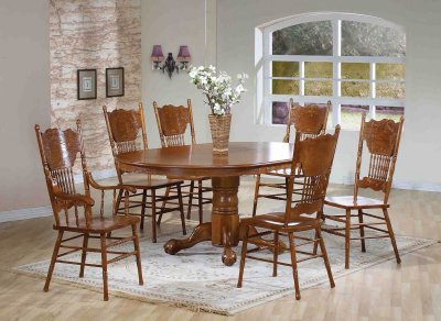 Oak Finish Modern 5Pc Dining Set w/Optional Arm Chairs