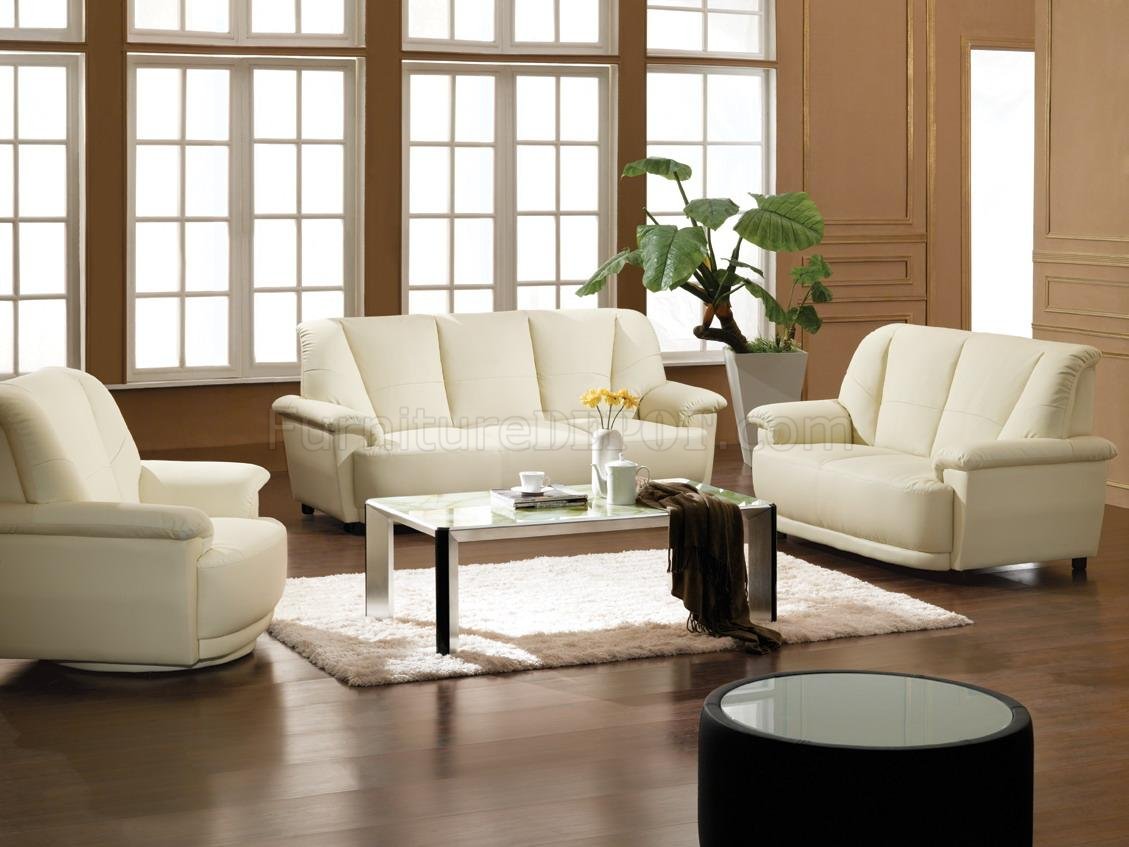 White Bonded Leather 3pc Living Room Set Wswivel Chair