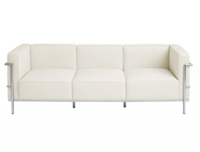 White Top Grain Italian Leather Modern Sofa w/Steel Tube Frame