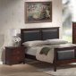 Mahogany Color Contemporary Bedroom Set With Leather Upholstery