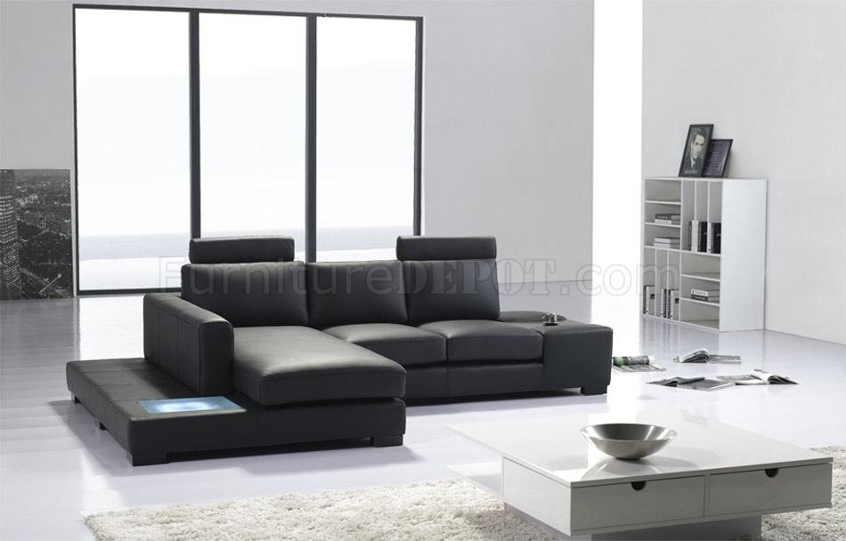 Black Leather Modern Elegant Sectional Sofa w/